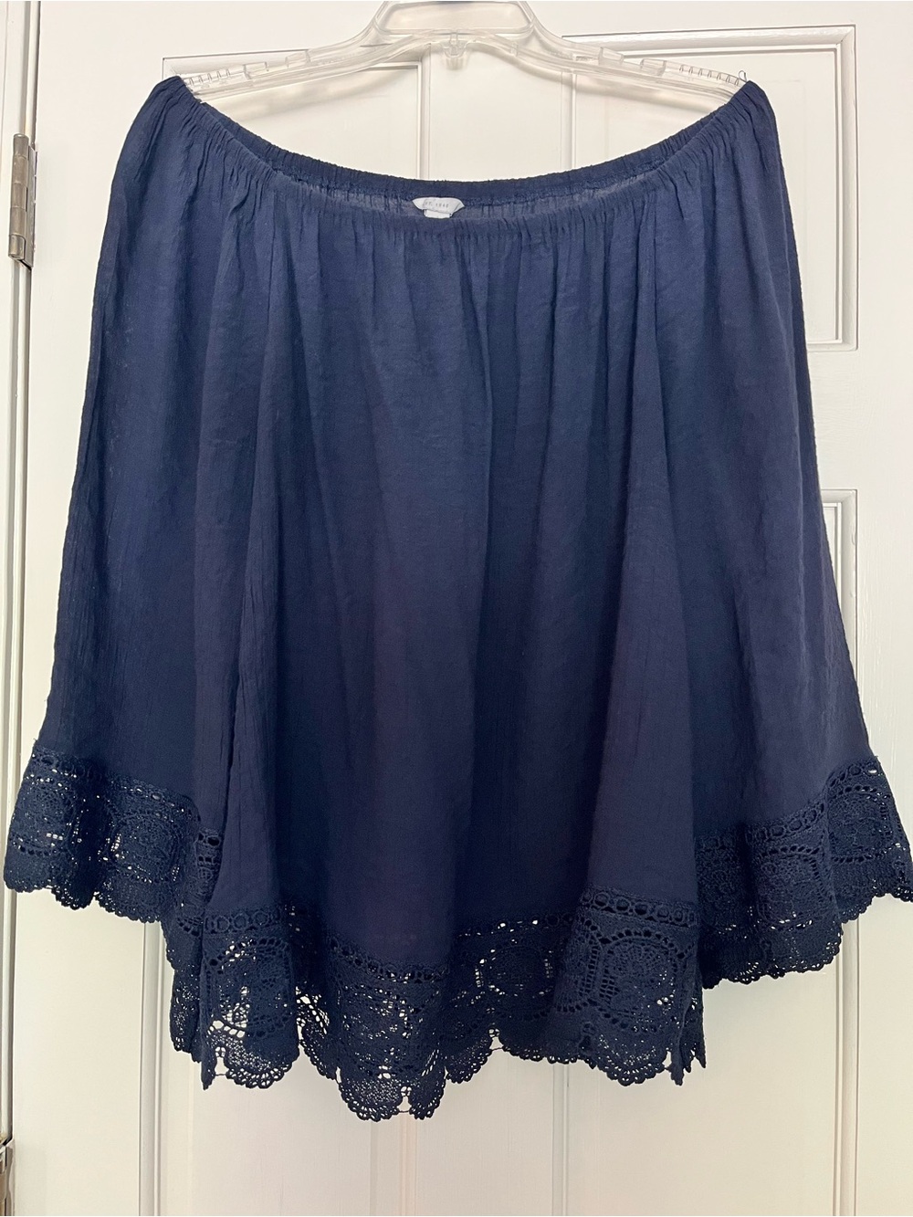 CATO Navy Off-shoulder Crochet-Hem Tunic